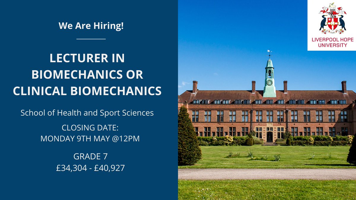 WorkingatHope's tweet photo. Lecturer in Biomechanics or Clinical Biomechanics

https://t.co/w3OR33e6V1 https://t.co/9UNCai7K51