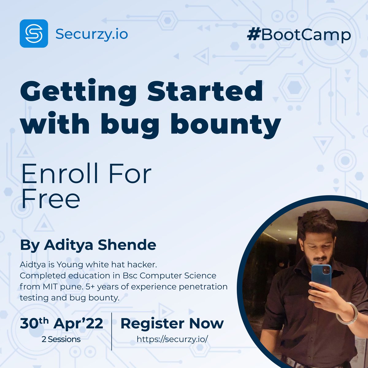 SecurzyHQ's tweet image. Interested in getting started with #bugbounty? Join 2 days #BootCamp by @ADITYASHENDE17 on #Securzy Join for free at securzy.io #infosec #cybersecurity #bugbountytips #pentesting #security #websecurity
