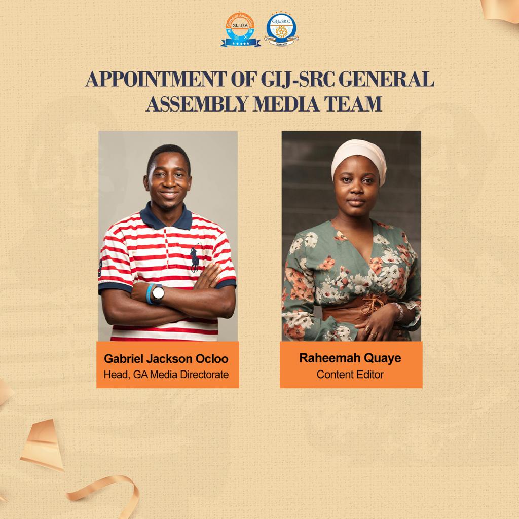 GIJ_General_A's tweet photo. CONGRATS ON YOUR APPOINTMENT AS THE MEDIA DIRECTORATE AND CONTENT EDITOR FOR THE GIJ-GENERAL ASSEMBLY. WE HOPE YOU STANDOUT AS THE BEST. https://t.co/aDlYk6h9Zg