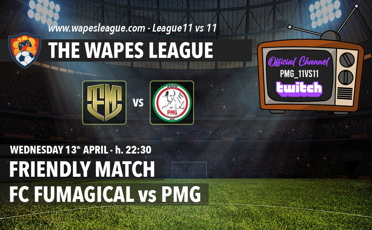 This week friendly match will be:

⚽️ <a href="/pmg11v11/">PMG11v11Team</a> vs <a href="/FcFumagical/">BALTHAZAR</a> ⚽️

📺Live on Twitch: twitch.tv/pmg_11vs11

#wapesleague