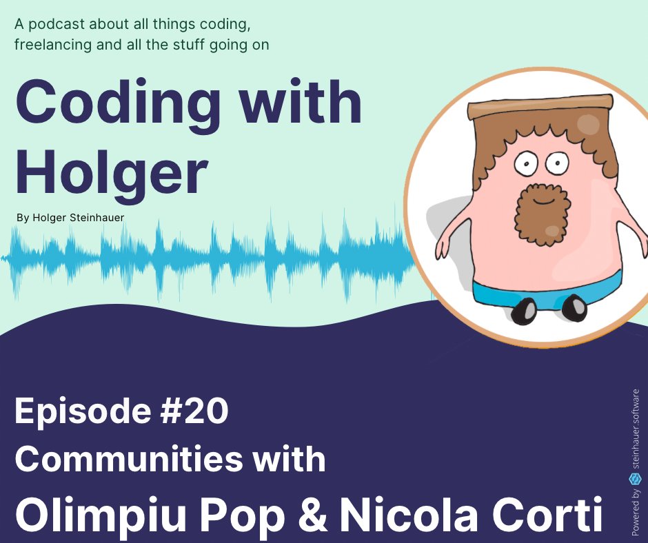 CodingHolger's tweet photo. Episode TWENTY 🚀 is out: #Communities! 

I had the pleasure to sit together with @cortinico &amp; @olimpiupop and talk about enjoying, founding and running all kinds of communities. 

Check it out! Search for "Coding with Holger"  or head over to https://t.co/ooTFEg44MN.

#cwh https://t.co/F5F1D6yGH2