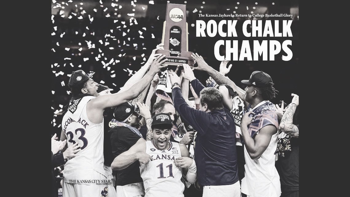 The_JayhawkPost's tweet photo. #Billself brings a long waited championship back to Lawrence, Kansas. 
#Jayhawks #KUbasketball #kansas #culture https://t.co/A0hqEnrC9w