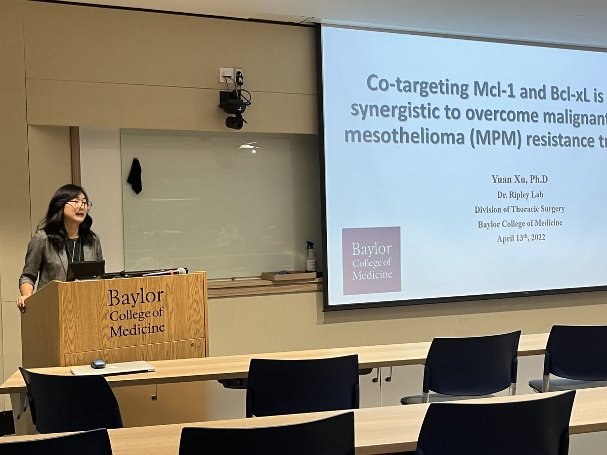 Michael E. DeBakey Department of Surgery Research Seminar starting now <a href="/BCM_Surgery/">BCM_Surgery</a> <a href="/BCMFromtheLabs/">From the Labs at Baylor College of Medicine</a> <a href="/bcmhouston/">BCMHouston</a>. Dr Yuan Xu is discussing targeting the mitochondria to overcome resistance in #mesothelioma. <a href="/curemeso/">Mesothelioma Applied Research Foundation</a>