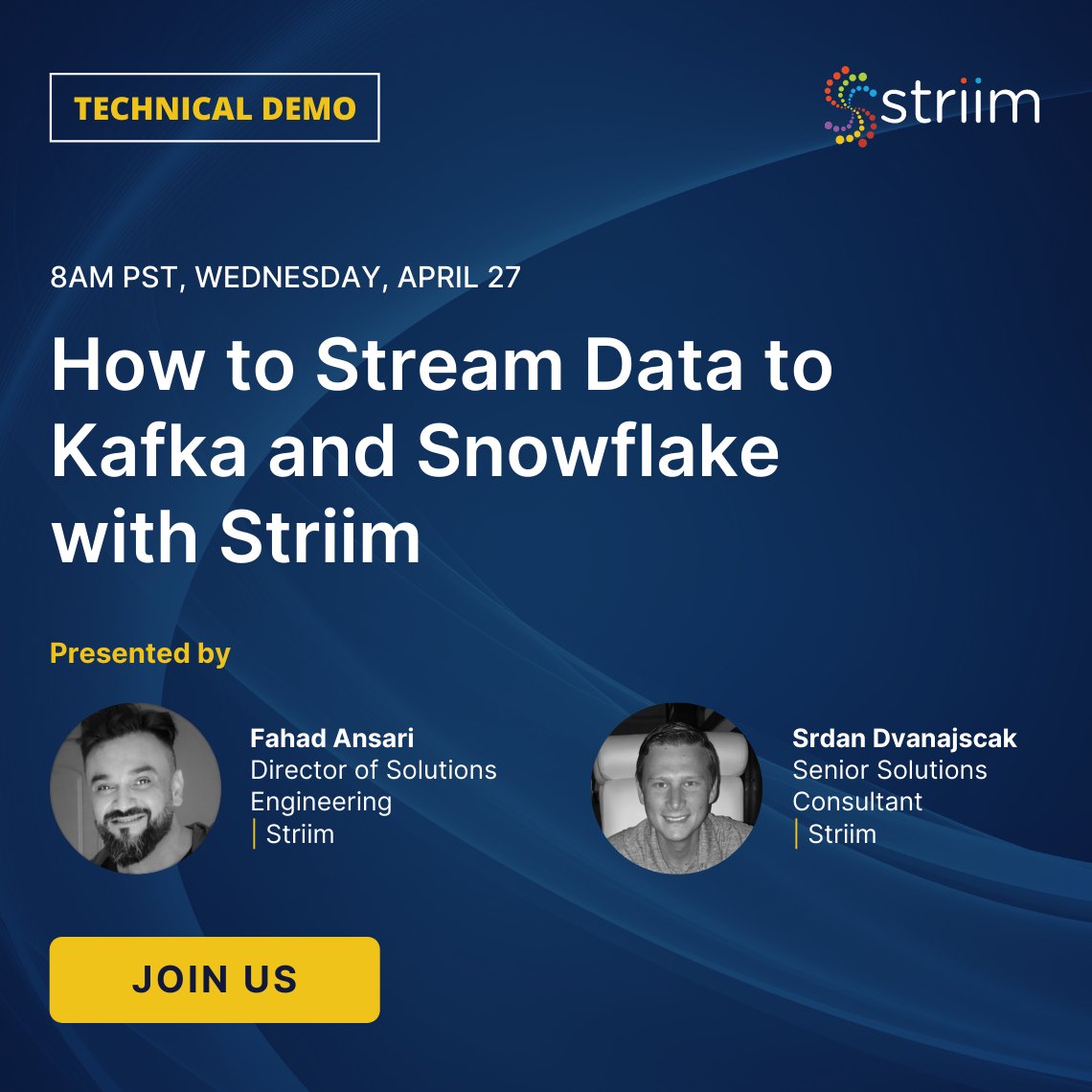 Want to see for yourself how to stream data to Snowflake using Striim?

In our upcoming live technical demo, we'll show you two ways to stream data from an Oracle database to Snowflake: okt.to/oa5shJ