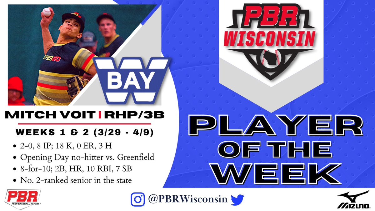 𝐏𝐁𝐑 𝐖𝐢𝐬𝐜𝐨𝐧𝐬𝐢𝐧: 𝐏𝐎𝐓𝐖 💫

Mitchell Voit helped lead the state's top-ranked team to a perfect first two weeks, standing out both on the mound and at the plate. 

For his efforts, Voit is our first 'Player of the Week'.

📓🔗 bit.ly/3xqXQRu