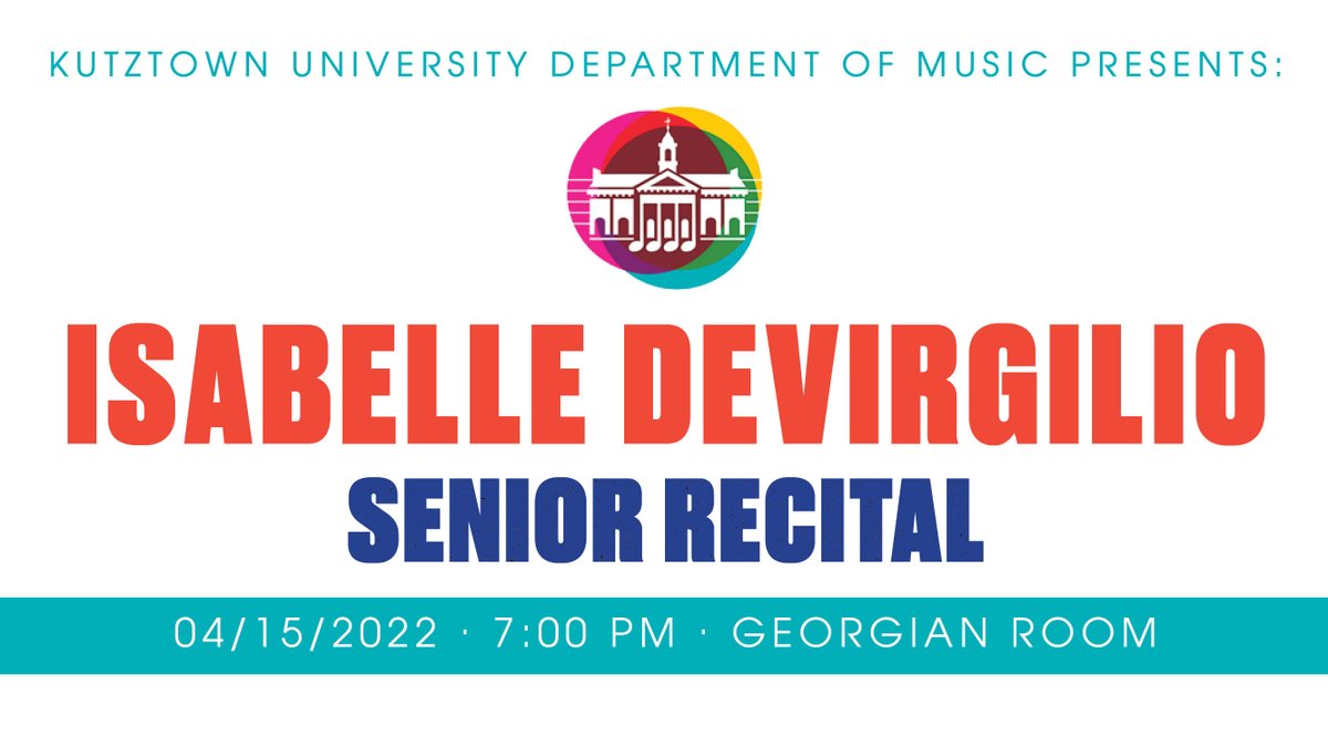 Friday, April 15, join us in the Georgian Room of Old Main for Isabelle Devirgilio's Senior Recital! Audience welcome, livestreamed for your convenience. 
youtu.be/S_UGRr_aOqI

#kutztownuniversity #departmentofmusic #studentperformance #seniorrecital #IsabelleDevirgilio