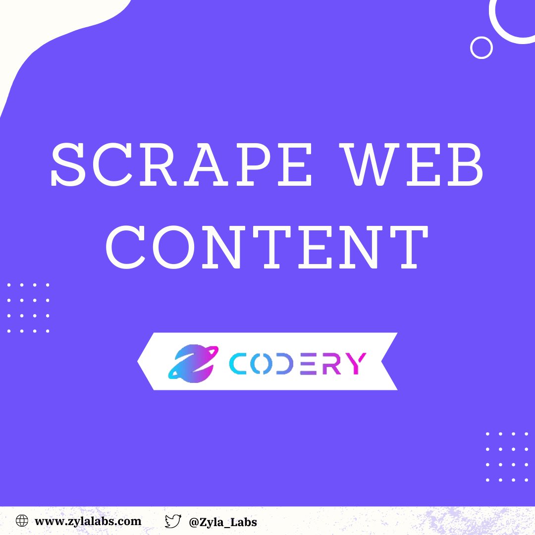 Zyla_Labs's tweet photo. New product: #Coderyπ₯³
π¨π»βπ» This #API is the best and quickest #web crawling method available on the #internet
Functionalities
π£ Extract specific data from any #webpage
π£ Monitoring of search engine result pages.
π£ #JavaScript rendering
Try itβ¬οΈ
π https://t.co/4FcMXt29pn https://t.co/m5Yfe79m5Z