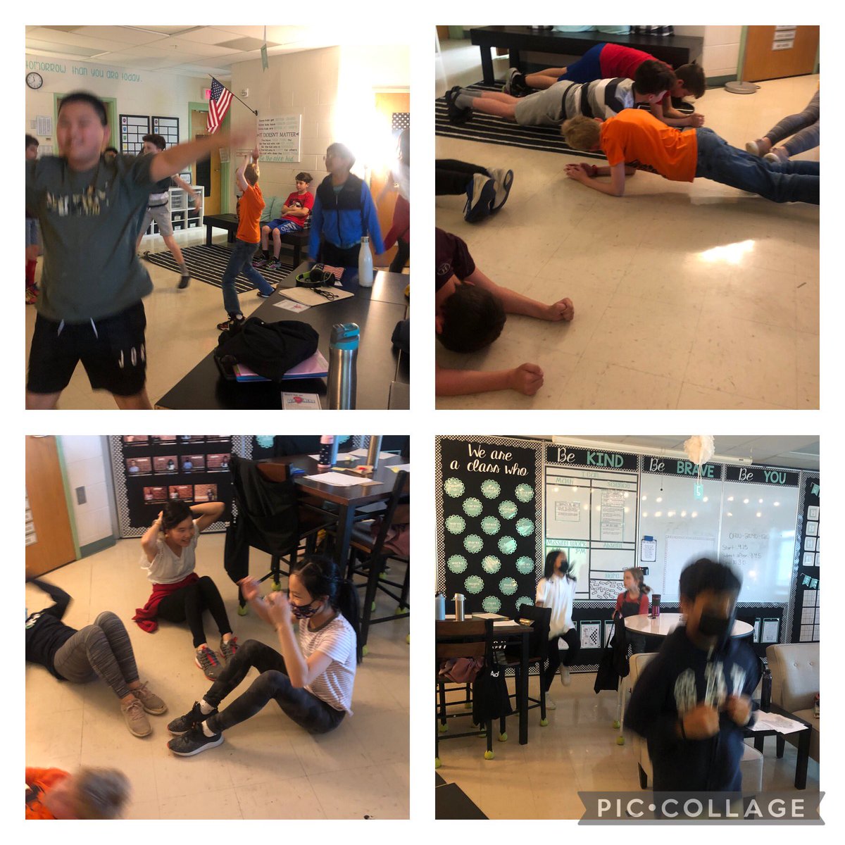 New Morning Meeting activity: Workout Wednesday was a huge hit…..especially in the middle of our 2nd week of testing. #MIStrong #InfinityMI #MasonMoment