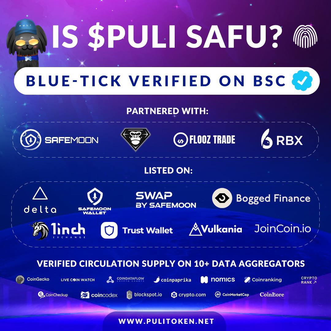 TokenPuli's tweet photo. Puli, Coinscope, Interfi Network ve Certik tarafından denetlenmektedir.
#PuliTokenCertik #pulitoken
#BSCGem #BSCGemAlert #RBXS #Crypto #Bsc #Bnb #BTC https://t.co/9vy9libZHg