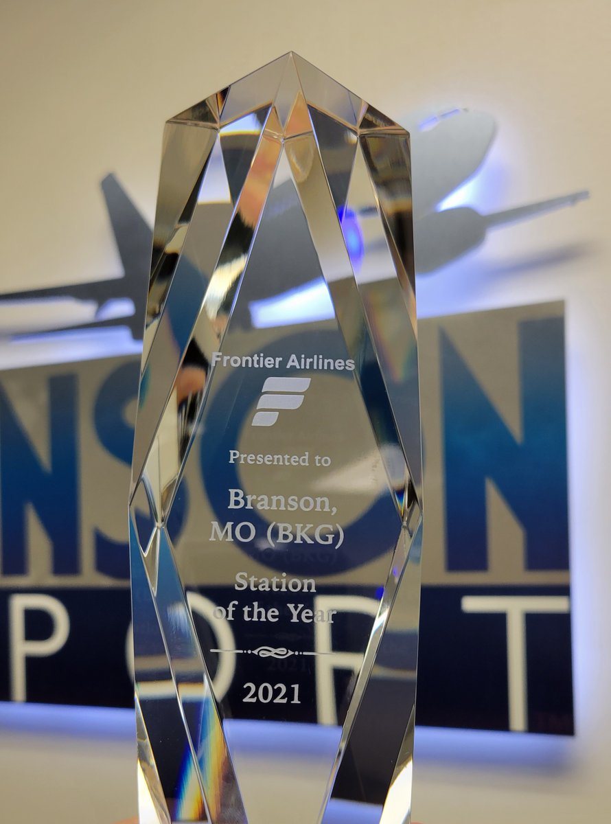 FlyBranson's tweet photo. Congratulations to the BKG TEAM! We want to thank &amp; recognize every employee of the Airport Operation. You make the difference by providing  excellent on time performance &amp; customer service! 
Thank You @FlyFrontier for this award. We look forward to another great year! https://t.co/DSGFxDHAzc