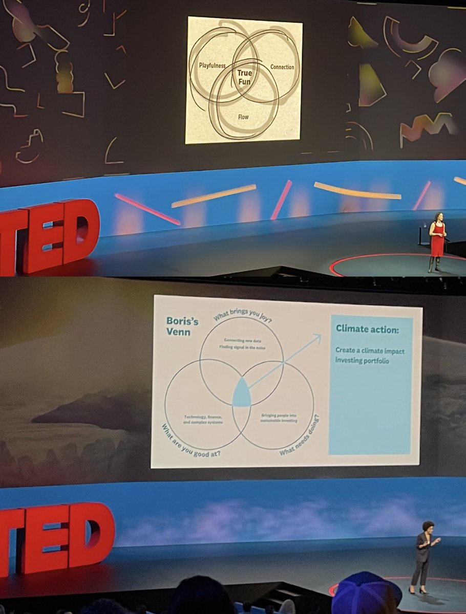 Love how ⁦<a href="/Catherine_Price/">Catherine Price</a>⁩ and ⁦<a href="/ayanaeliza/">Dr. Ayana Elizabeth Johnson 🐙</a>⁩ both use the mighty Venn, and both emphasize joy in their ⁦<a href="/TEDTalks/">TED Talks</a>⁩ ❤️