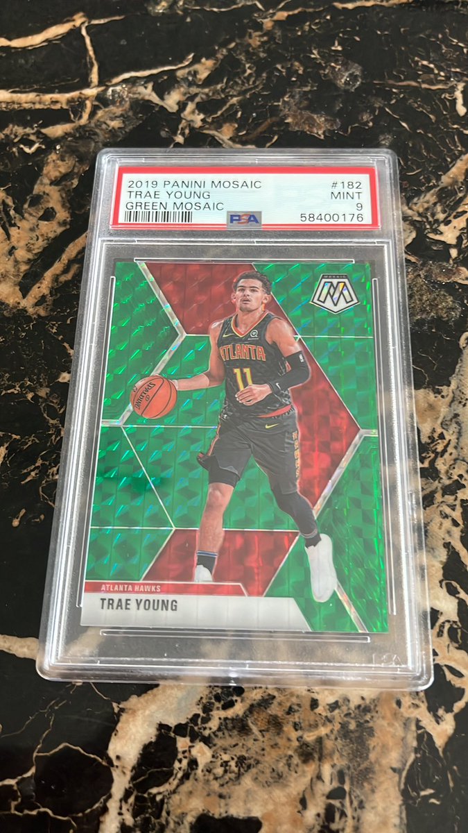 TheHobby247's tweet image. 🚨 #NBAPlayoffs Giveaway 🚨

Giving away this Trae Young Green Mosaic Prizm PSA9 if @ATLHawks win today &amp;amp; advance to the NBA playoffs. 

To enter: 
-Like &amp;amp; retweet
-Follow @TheHobby247 @SA247LLC 
-Comment done
#TheHobby #TheHobby247