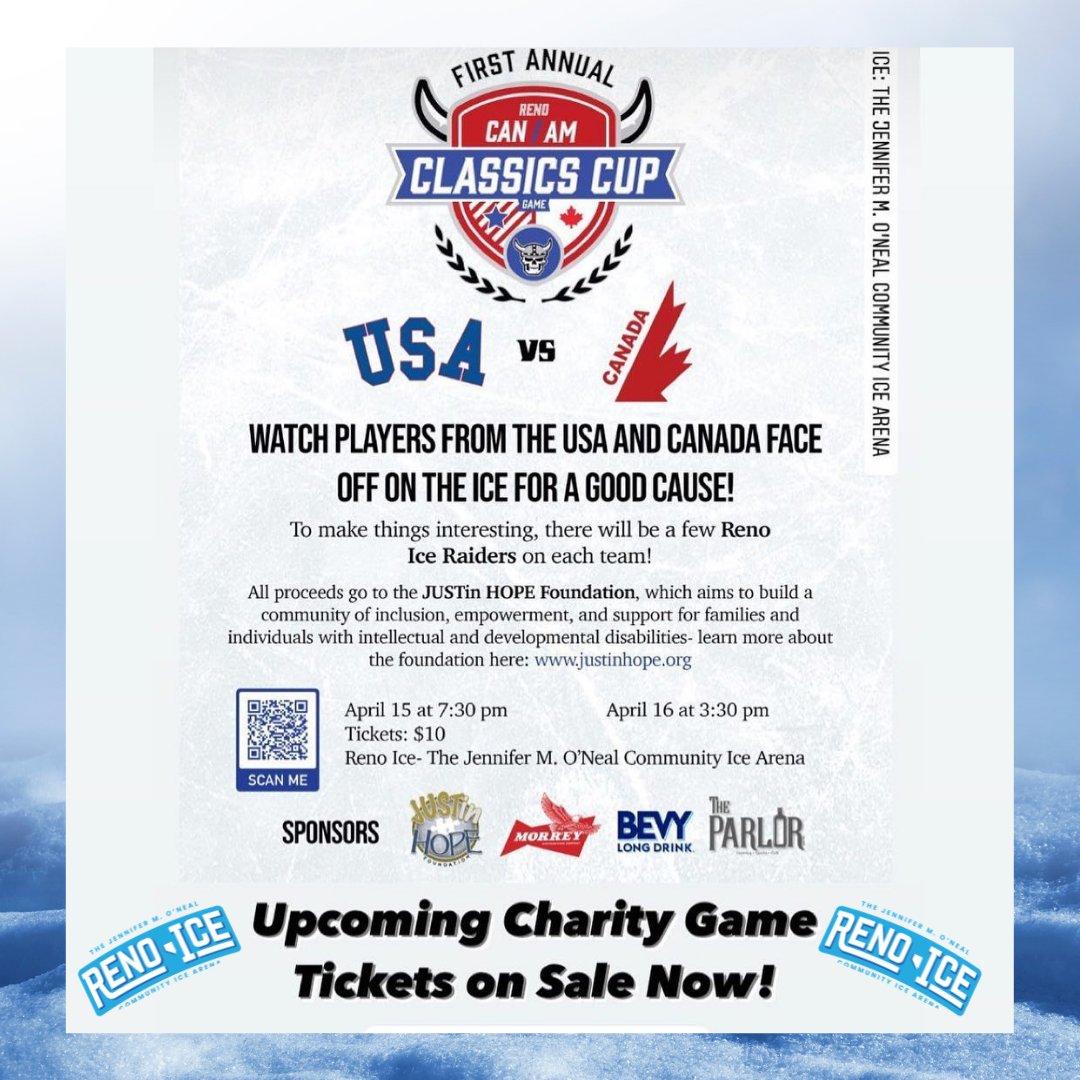 Reno_Ice's tweet photo. THERE IS STILL TIME TO GET YOUR TICKETS FOR THE CAN/AM CLASSICS CUP THIS WEEKEND!  Grab some friends and head to Reno Ice for what is sure to be a FUN event!  You'll get to cheer on some of our Reno Ice Raiders and some of your city league/travel coaches as they battle. https://t.co/g9MK2p00OB