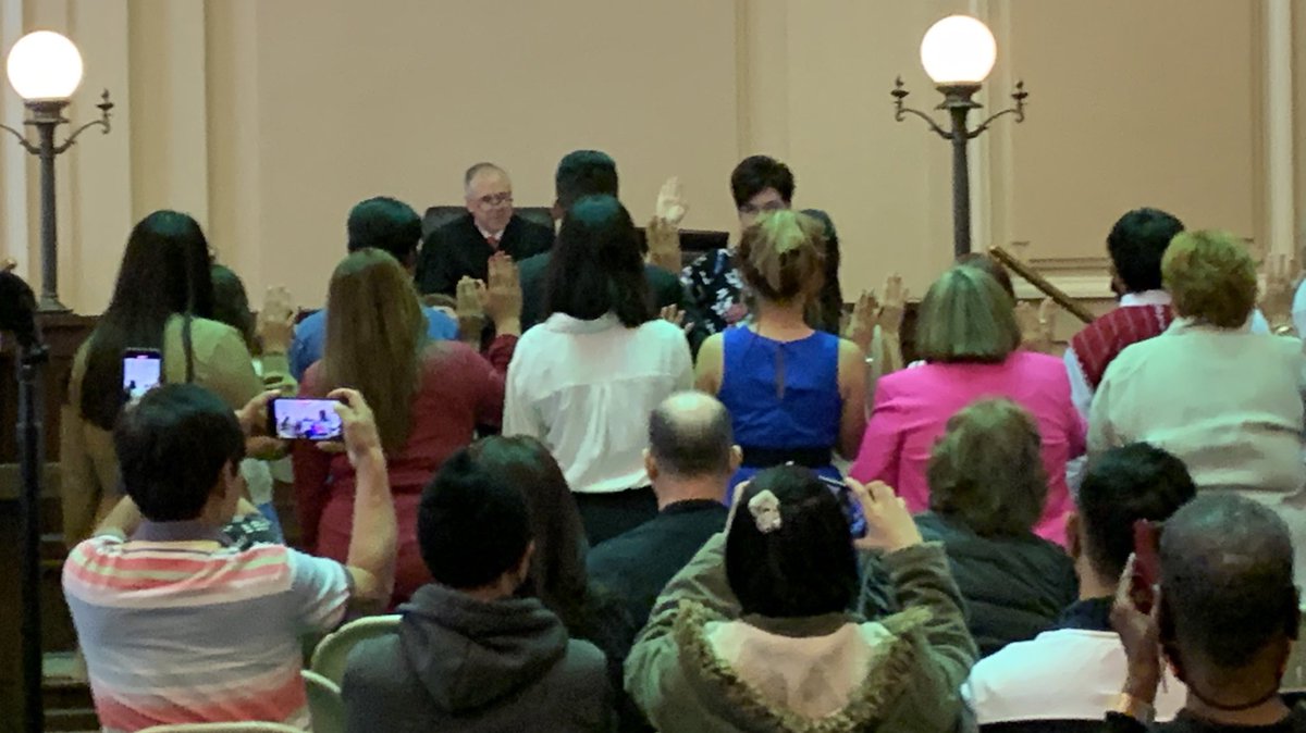 USAO_MDGA's tweet photo. U.S. Attorney Peter Leary &amp; members of @USAO_MDGA had the honor of attending a naturalization ceremony welcoming 18 new citizens from 14 countries held at the U.S. Courthouse in Macon today. Congratulations to these new citizens and their families! @TheJusticeDept @USAttorneys https://t.co/aLeuhGODZp