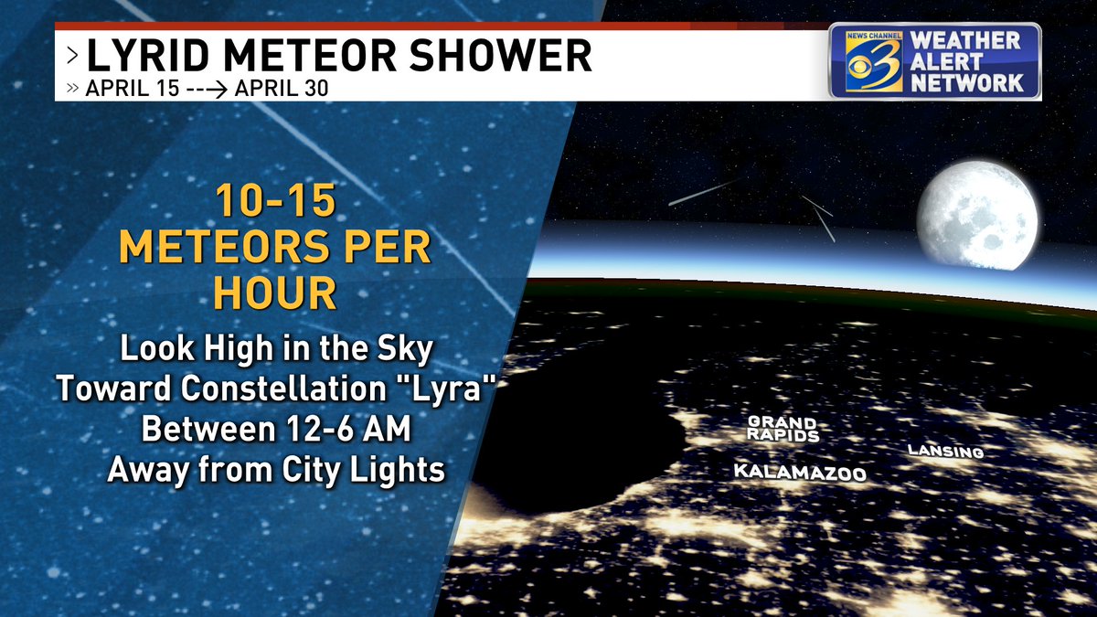 Christina4casts's tweet photo. April may be famous for its rain showers, but what about its meteor shower?

The Lyrids 🌠streak across the night sky from mid to late April. https://t.co/TUpdp6cs8f