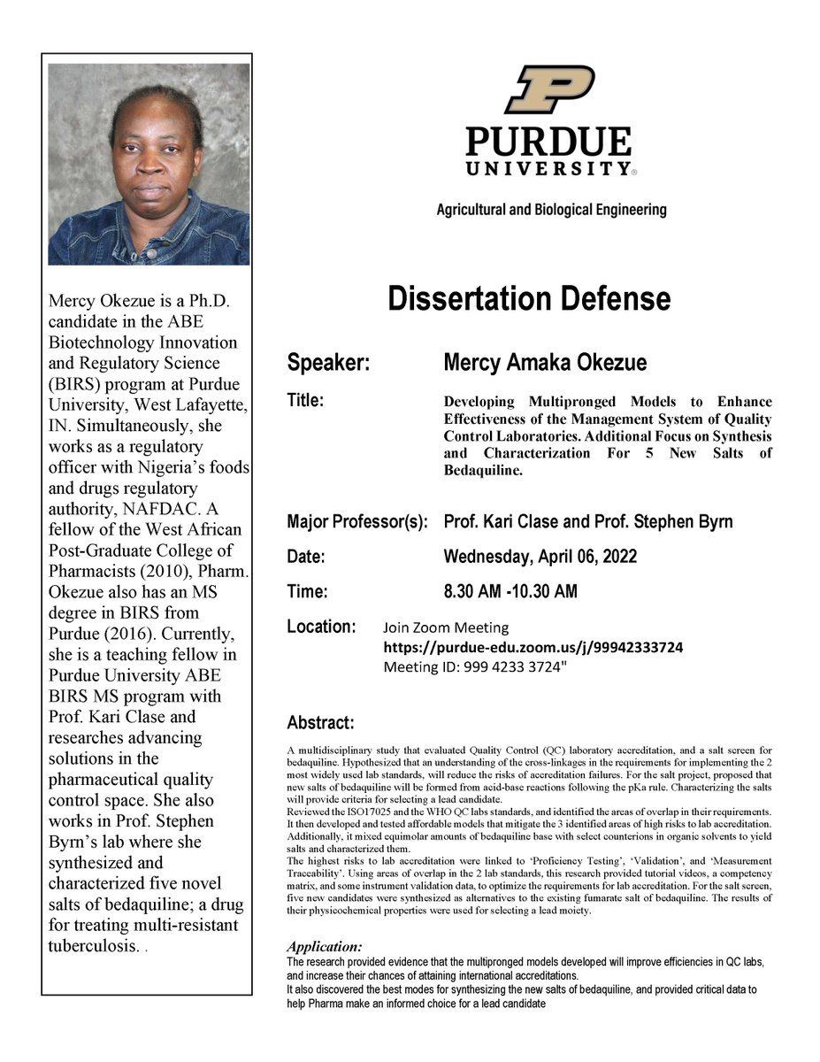PurdueABE's tweet photo. Congratulations Dr. Mercy Okezue, for successfully defending her dissertation! https://t.co/U6AaqMf4WO