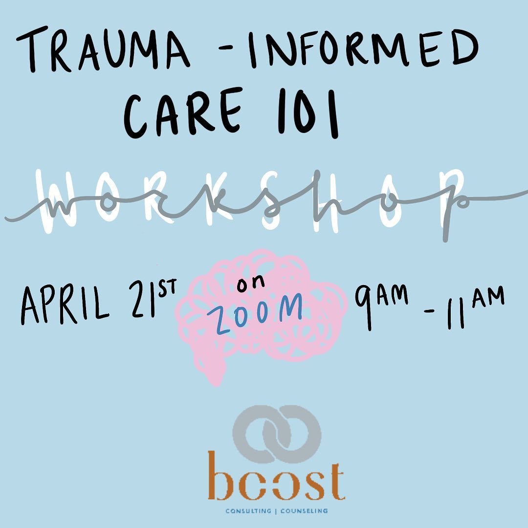 Boost Counseling is hosting a Trauma-Informed Care 101 Workshop on April 21st. 

For more info visit: boostcounseling.com/store/stresswo…
