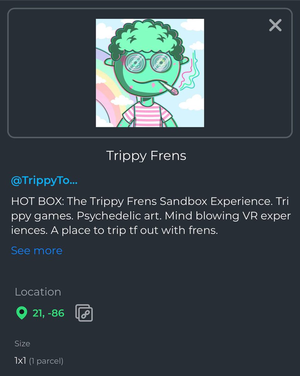 trippyfrensnft's tweet image. 🔥THE HOTBOX IS COMING🔥

Trippy Frens has purchased a premium plot for 12 $ETH in the SANDBOX METAVERSE.

🍄 NEXT TO SNOOP DOGG'S PLOT
🍄 Coveted Shibuya District
🍄 LFG

The Hotbox will be a place for our frens to trip, play, build, and be immersed in pure psychedelia.