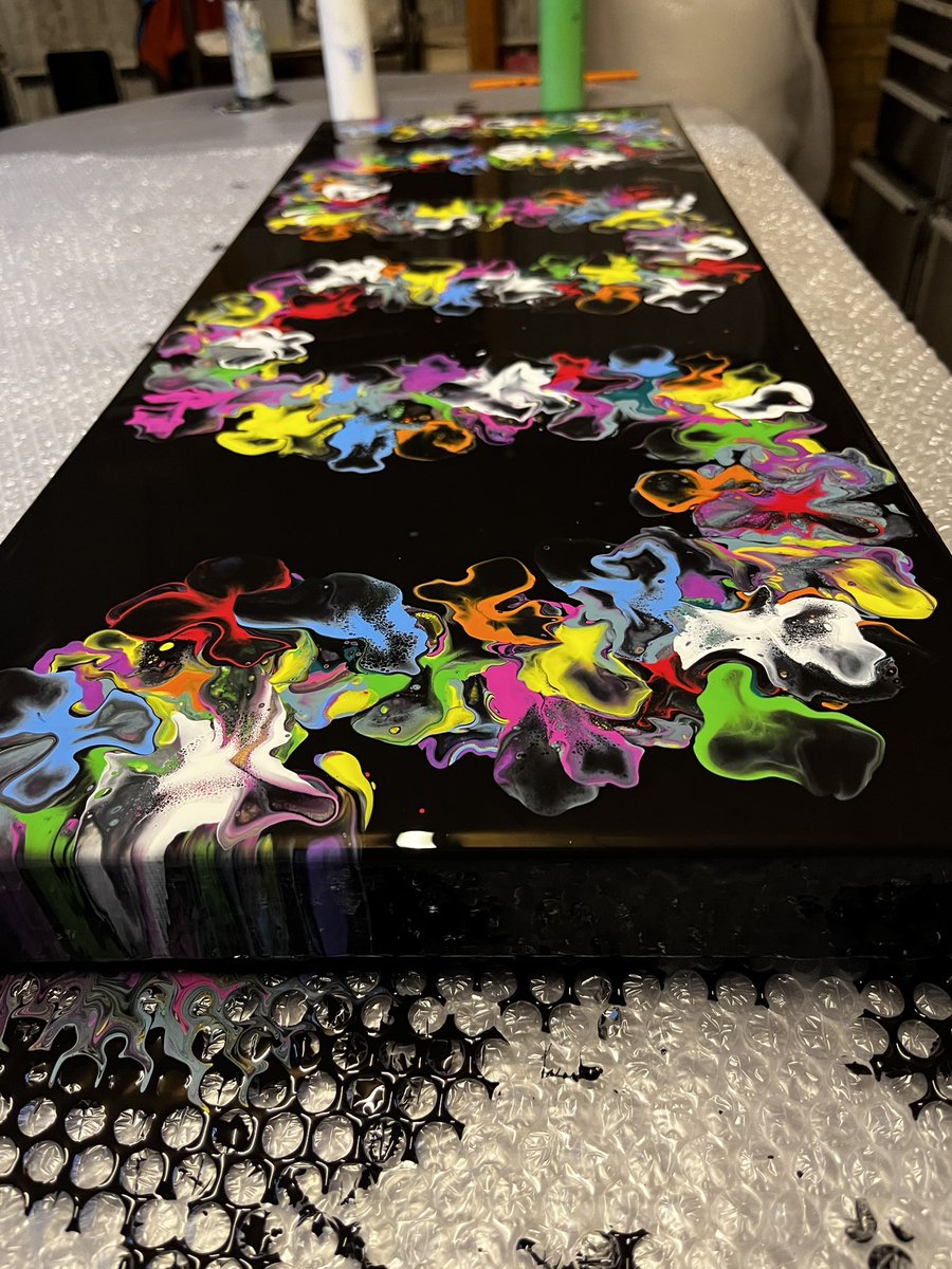 Bright and colourful, 32x12 inch canvas with deep edges #art #artwork #artist #artontwitter #abstrsct #abstractartist #fluid #fluidart #fluidartist #fluidgallery #modern #modernart #modernartist #painting #pour #pouringart #pourgallery #design #designart