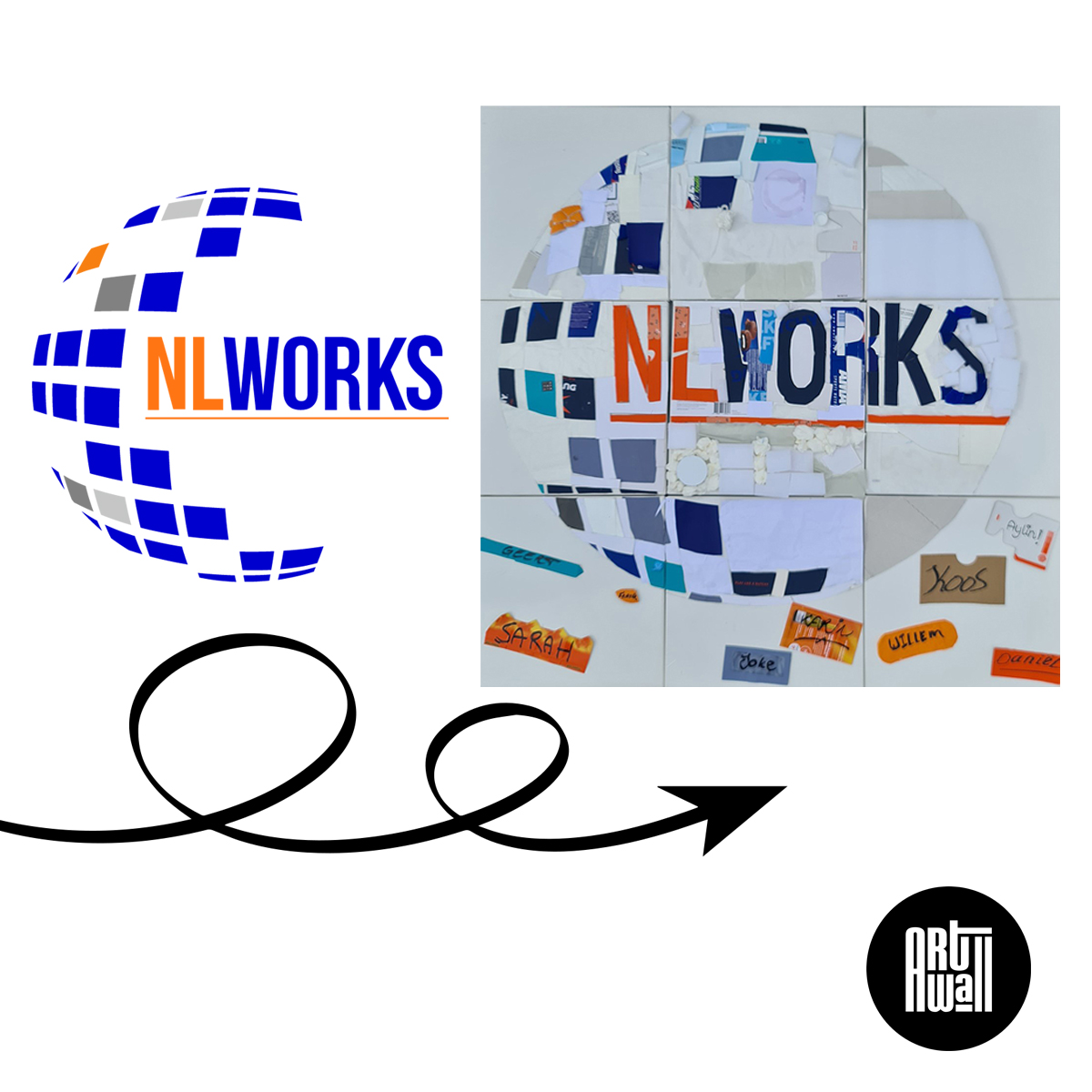 ArtWall's tweet photo. NL-WORKS maakt Logo met potentieel afval tijdens een duurzame Teamworkshop met Artwall #teambuilding #teamevent #teamworkshop >meer weten: https://t.co/CX0OmXXg8V https://t.co/wT8BUR9ltP