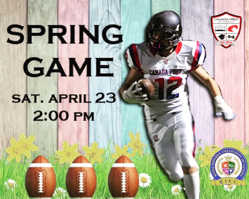 RICCfootball's tweet photo. Competing in our first-ever spring game in 10 days! Wow! Players and parents will receive additional information via email by the long weekend! #ricc #ricccanada #riccfootball #canadaprep #exposure https://t.co/ivQumo1qVa