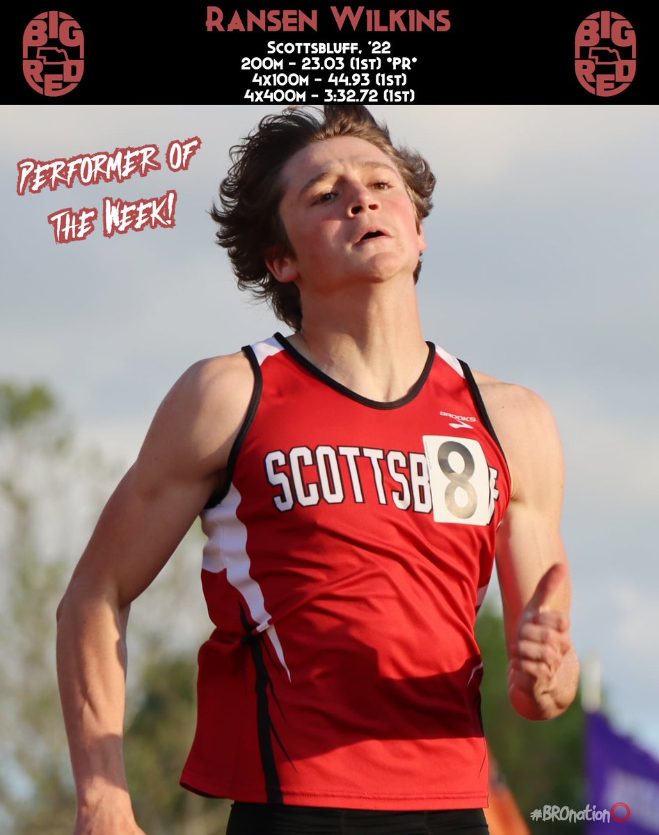 Big_Red_Oval's tweet photo. Boys POTW: Ransen Wilkins, Scottsbluff '22

State Qualifier from last year PR'd in the 200m to currently put him inside the Top 8 200m runners for Class B! Ransen also helped his relay teams win at Broken Bow &amp; Bluff to a 2nd place team finish. Congrats Ransen! https://t.co/wRAEQPY78L