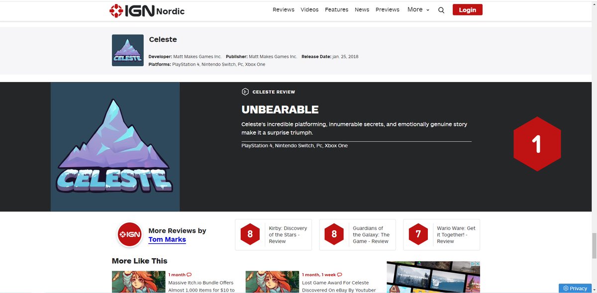 Is this from an April Fool's joke? I'm shocked that #celeste got 1/10 in ratings from #ign
nordic.ign.com/celeste/9802/r…