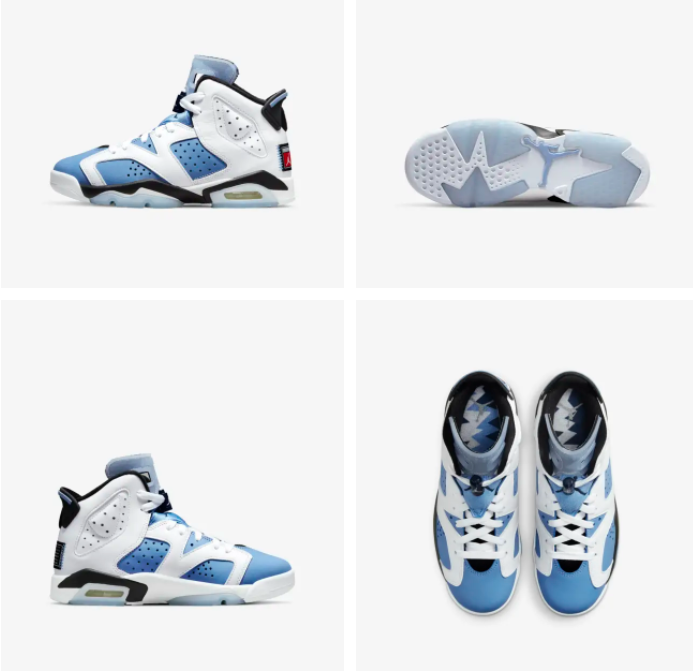 JustFreshKicks's tweet photo. Restocking April 27th
Kids Air Jordan 6 Retro 'UNC' 
=> https://t.co/X4sYTlA0Q4 https://t.co/floOgw9SCh