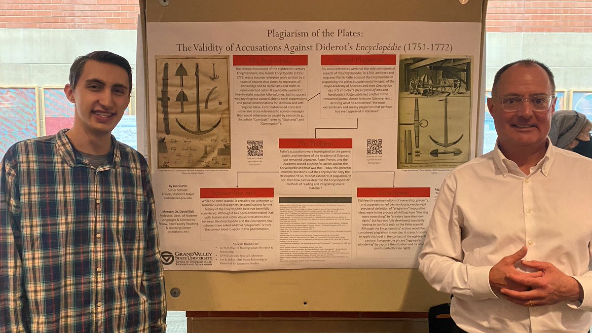 Congratulations to another student participating in the Student Scholars Day! 

Ian Curtis made both MLL and his mentor David Eick proud with his presentation on plagiarism in 18th century France.
