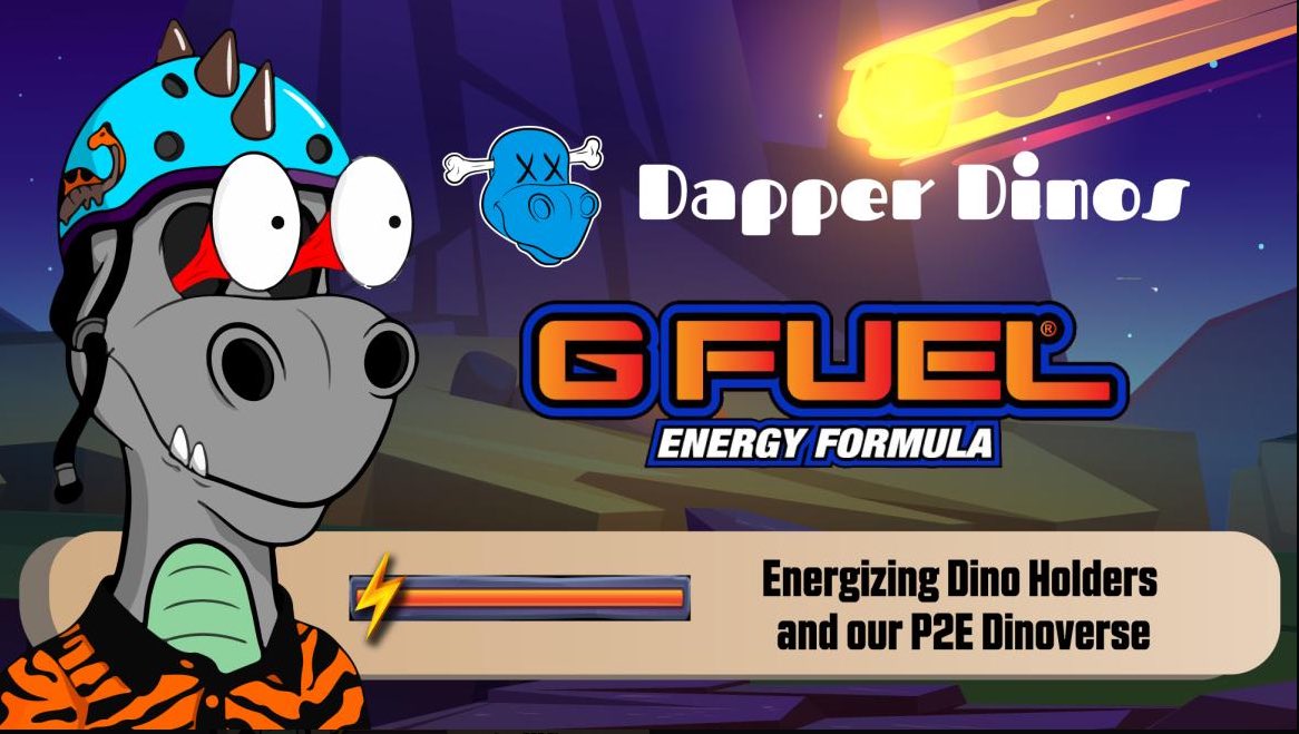 We’ve teamed up with <a href="/GFuelNFT/">G FUEL® NFT</a> to giveaway some Energy Tubs and Shakers to our community! 
1. Like + RT + Tag 2 friends
2. Follow @DapperDinoNFT and <a href="/GFuelNFT/">G FUEL® NFT</a>
3. Comment your best Dino-Inspired G FUEL Flavor name!

Drawing closes Sunday night EST. 
#SaveTheDinos🎩🦖