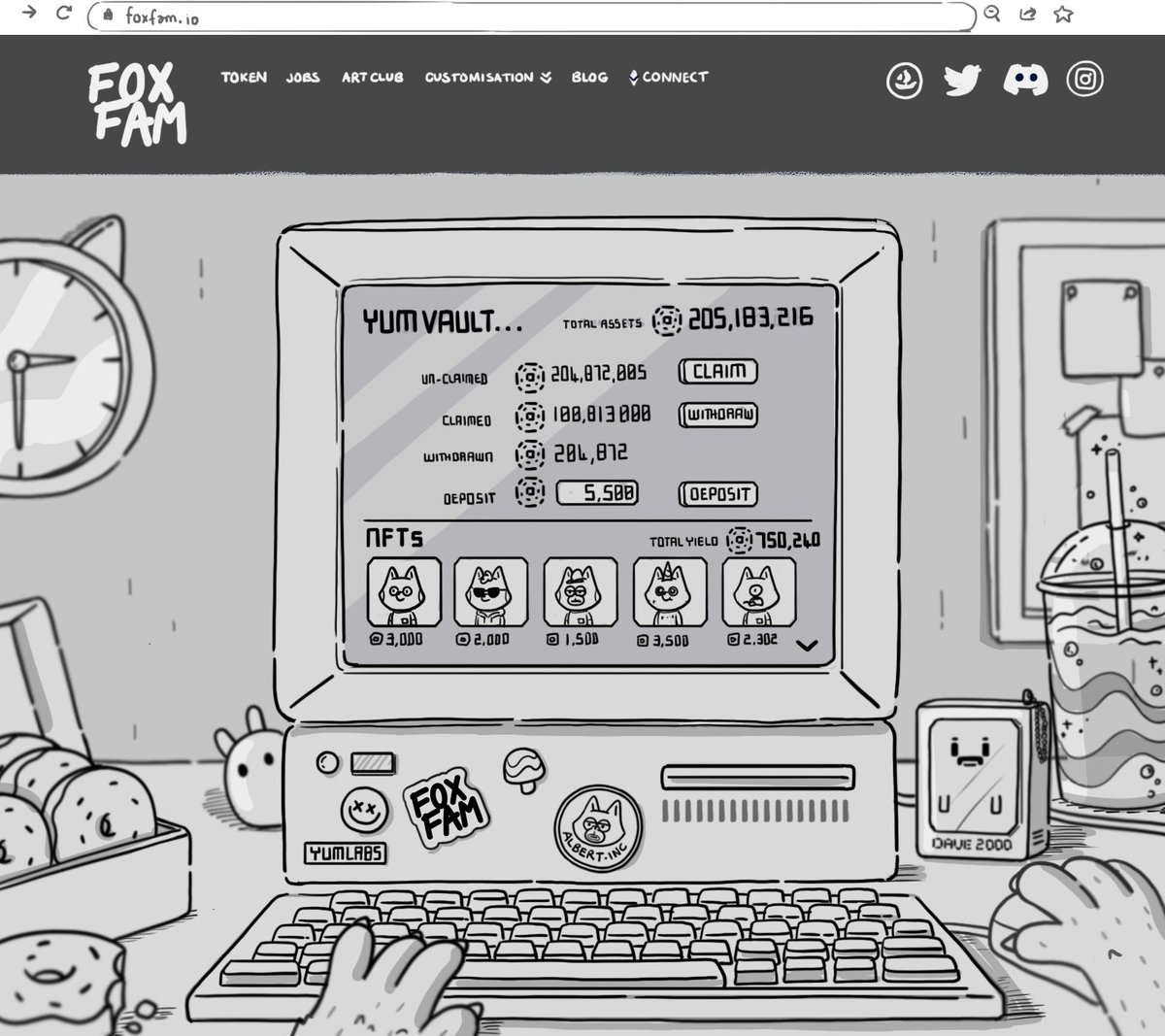 Stacking $YUM in the Foxaverse 🍩 Sneak peek of a wireframe design for the token accumulation page.