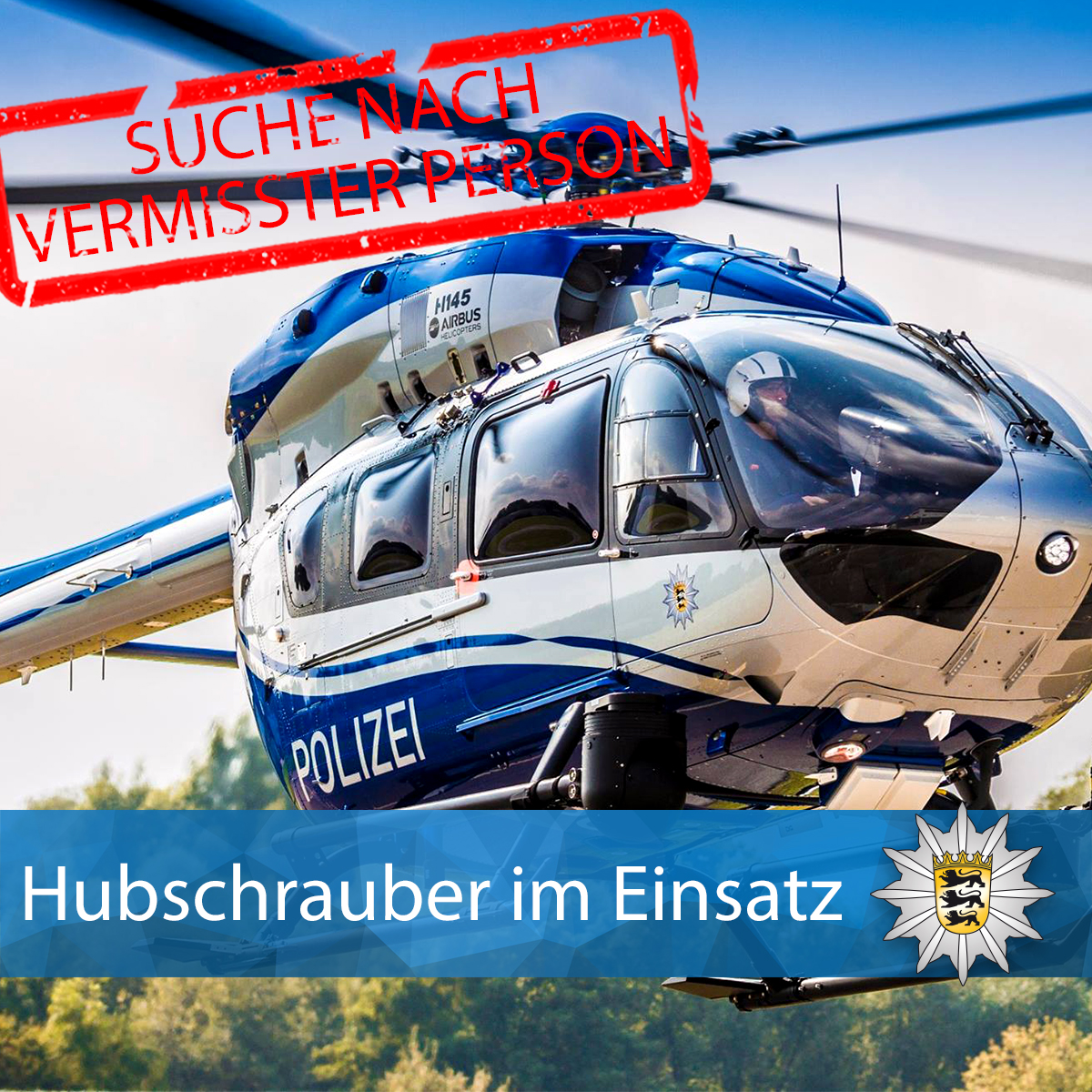 PolizeiPF's tweet photo. +++ Hubschrauber im Einsatz +++
#Pforzheim
⚠️ Bitte RETWEETEN

Der Polizeihubschrauber ist derzeit auf der Suche nach einer vermissten Person.
‼️ Sie wird wie folgt beschrieben: 87Jahre, 158cm groß, kurze graue Haare. Bekleidet ist sie mit einer schwarzen Hose und grauen Jacke ‼️ https://t.co/JhLLDoNdSR