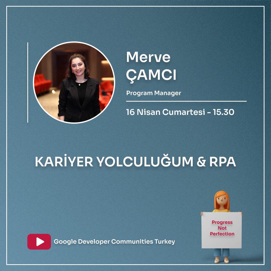 wtmbursa's tweet photo. Herkese selamlar!✨

🌟 IWD'22 Bursa-Antalya etkinliğimizin altıncı konuşmacısını duyurmaktan büyük mutluluk duyuyoruuzz🚀

🤩"Kariyer Yolculuğum &amp; RPA" sunumuyla Program Manager Merve Çamcı bizlerle birlikte olacaak! https://t.co/Uvv2B2EH4j