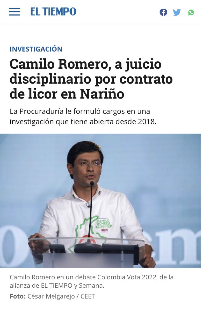 21. Camilo Romero: Llamado a juicio disciplinario por irregularidades en el contrato de licores en Nariño mientras fue gobernador.