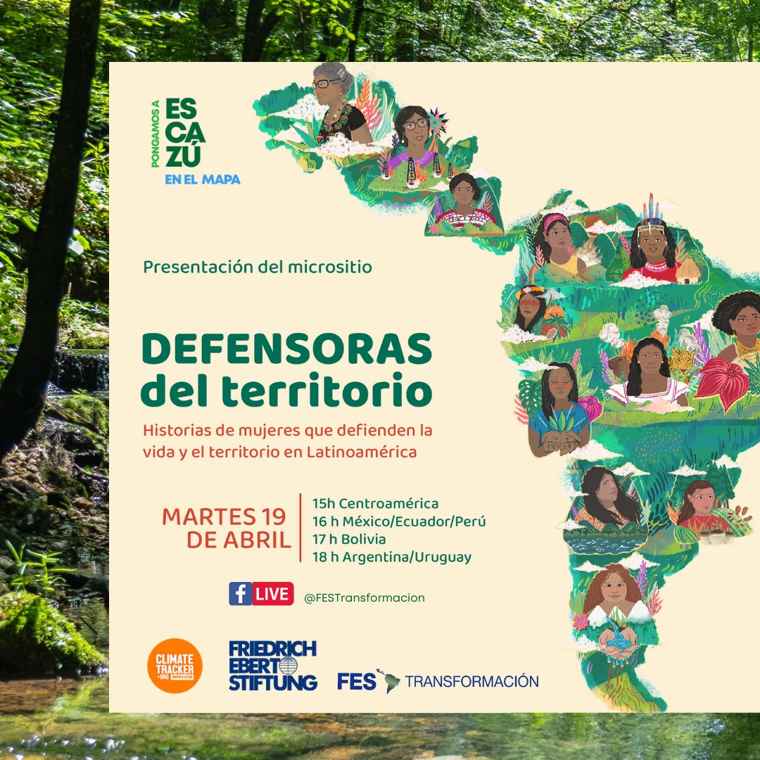 ClimateTracking's tweet photo. #DefensorasDelTerritorio coloca #EscazúEnElMapa📜🌎 

📅 El 19/04 presentaremos una gran serie periodística promovida junto a @fes_tse para retratar las luchas ambientales lideradas por mujeres en América Latina y el Caribe.

¿Quieres formar parte? ➡️ https://t.co/CdW0eqvmJ6 https://t.co/An0QuQpg10
