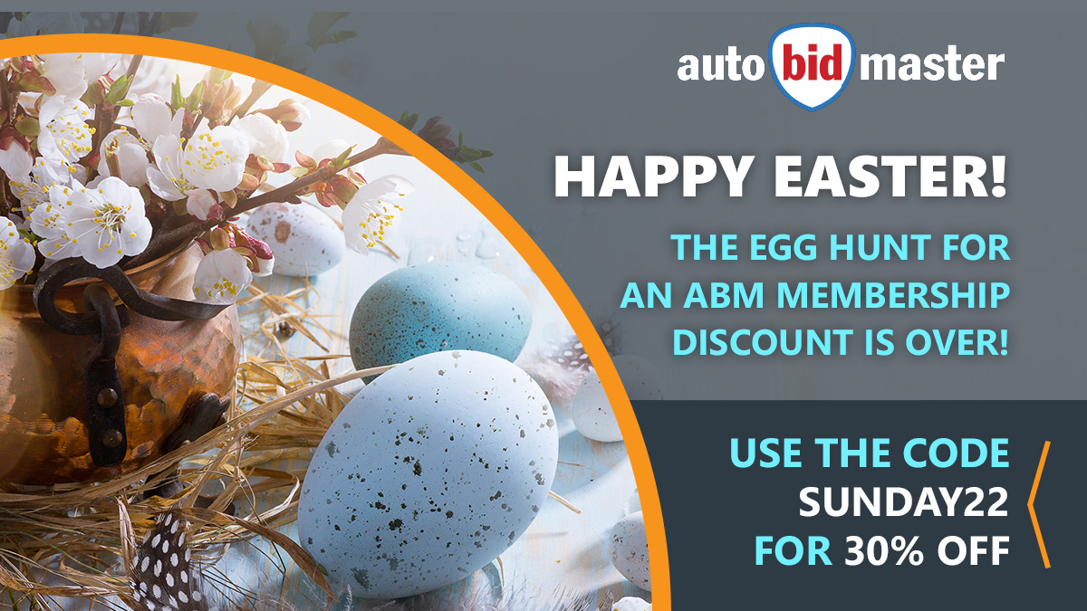 autobidmaster's tweet photo. Happy upcoming #Easter2022 from #AutoBidMaster!🐣 Warmer weather brings colorful and fragrant flowers as well as a nice new 30% off discount on your Advanced or Premium Membership upgrades with the code SUNDAY22.
Register now to get your #discount !🙃 https://t.co/2H9qS78BDe