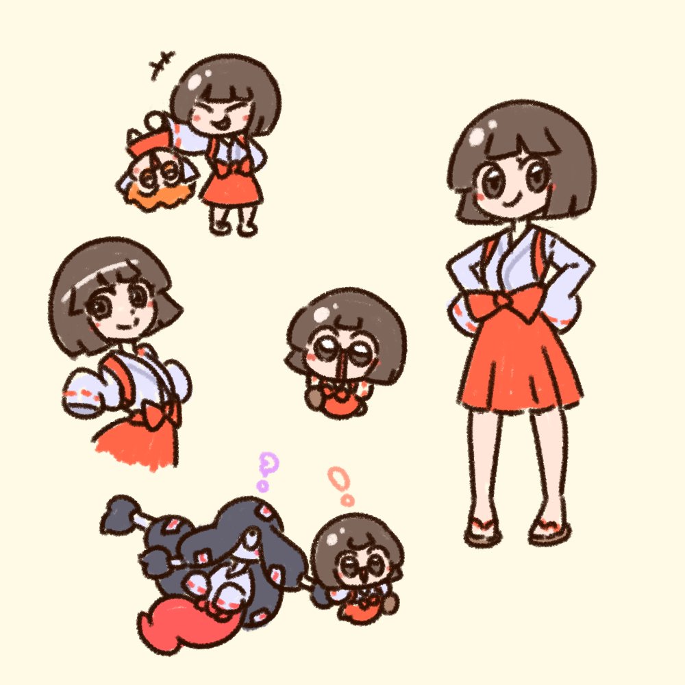 japanese clothes brown hair miko smile short hair 1girl monster girl  illustration images
