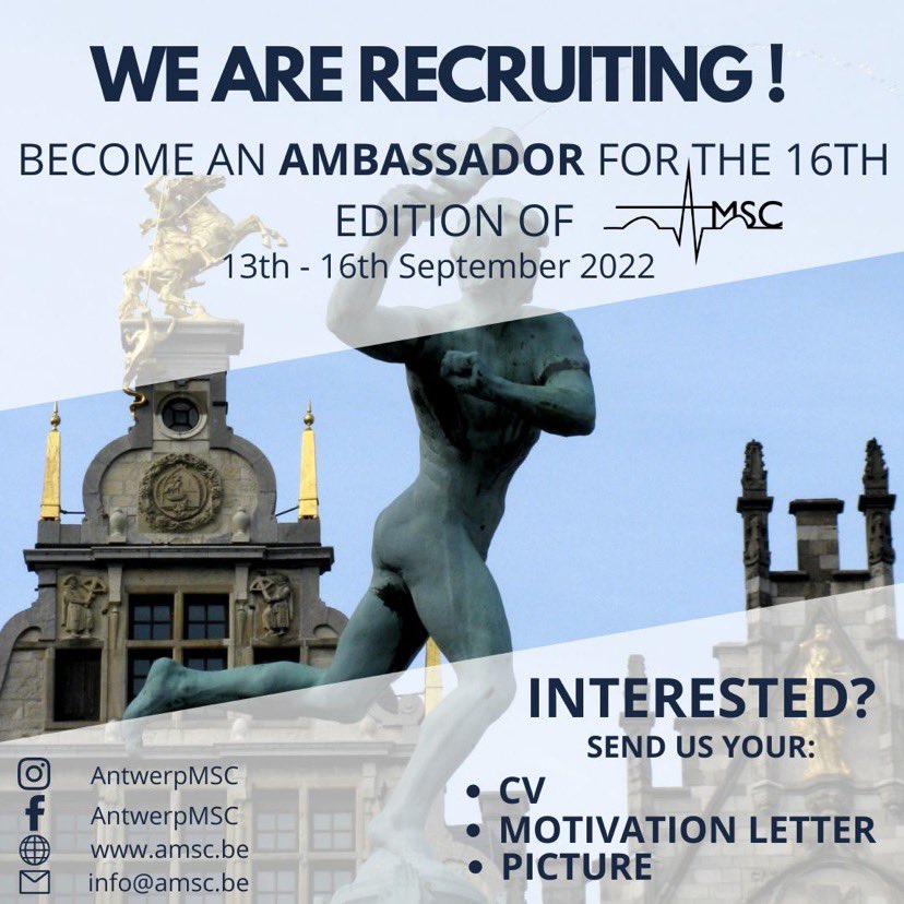 AntwerpMSC's tweet photo. Deadline is 1st of May!
For more information check out our linkedin/fb/instagram
- The AMSC team #AMSC2022 https://t.co/V5u4HKpGnN