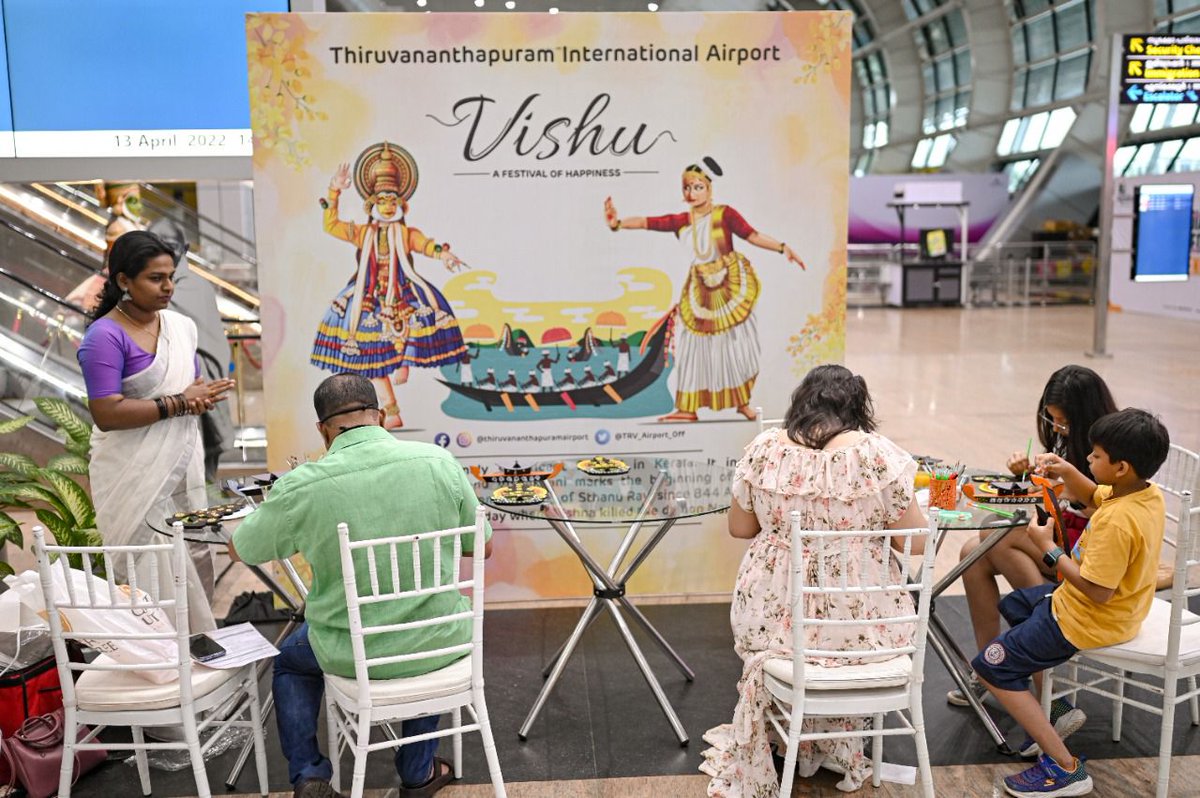 TRV_Airport_Off's tweet photo. As a part of the joyous #Vishu celebration, #ThiruvananthapuramAirport hosted a fun painting activity, in which many passengers participated with a great festive spirit. Those finished art pieces were then handed to the passengers as a gift.

#HappyVishu #GatewayToGoodness https://t.co/MFRlQ1J0nH
