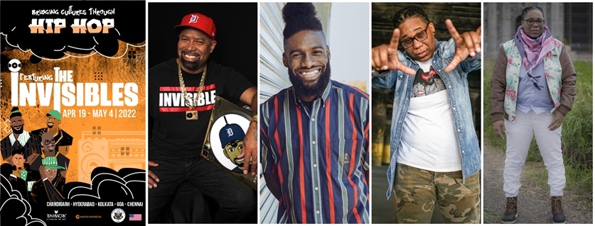 The #US Embassy and Consulates in India will host the American Hip Hop group 'The INV!S!BLES' for live shows in Chandigarh, Hyderabad, Kolkata, Goa, and Chennai from April 19 to May 4.