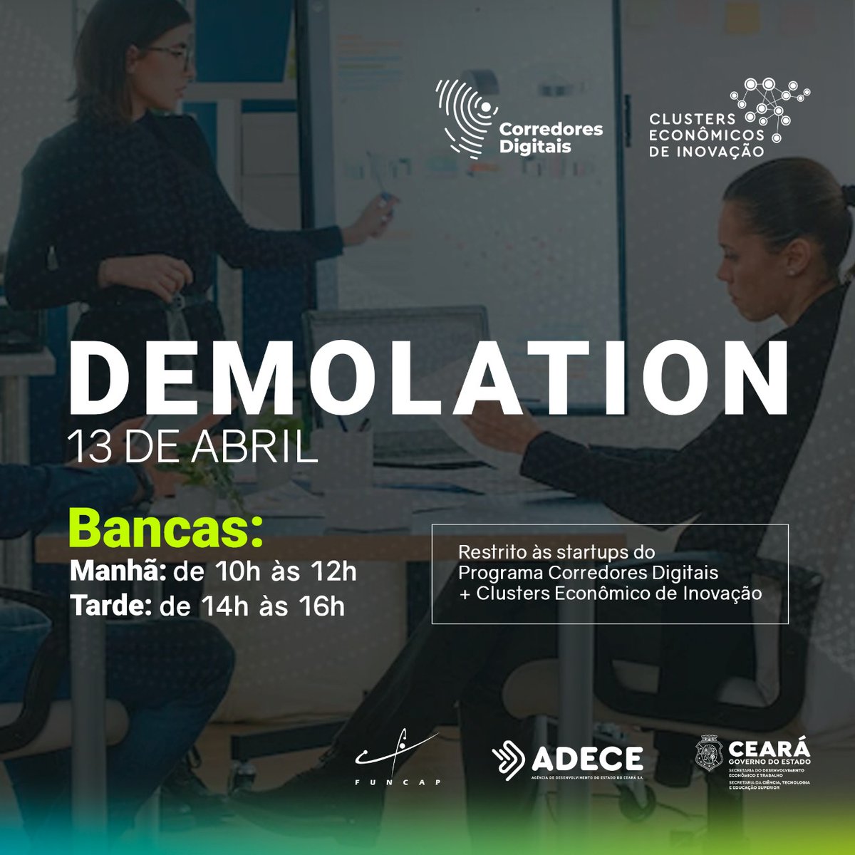 secitece's tweet photo. Corredores Digitais + Clusters Econômicos de Inovação promovem “Demolation”

Leia [+] https://t.co/lUsfUKazga ou acesse https://t.co/k9RxvLRtlC 

#Demolation #CorredoresDigitais #Secitece #GovernodoCeará https://t.co/y4keFLVvCK