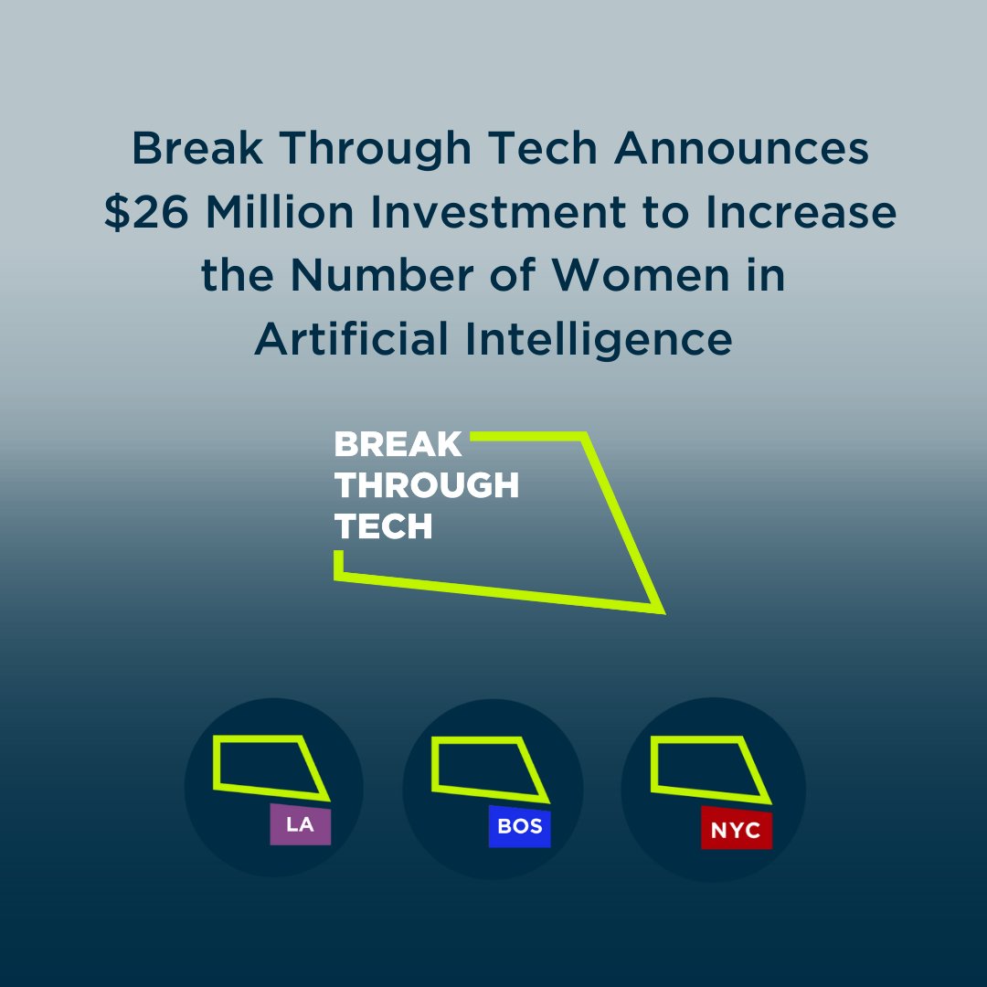 AI is one of the most influential and fast-growing fields in tech and women are being left on the sidelines. That’s why we're excited to announce <a href="/BrkThroughTech/">BreakThroughTech</a>'s  new AI program. Read more here bit.ly/3jhlSWK to see what breaking down the barriers to entry looks like.