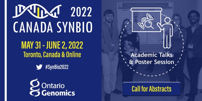 #LastChance ‼️ONE day left to avail of talk and poster presentation opportunities at Canada #SynBio2022 

Showcase your research prowess as it pertains to #EngineeringBiology to academia, industry &amp; government experts. 
▶️ Call for abstracts ends April 14!
lnkd.in/d2m_V7Z3