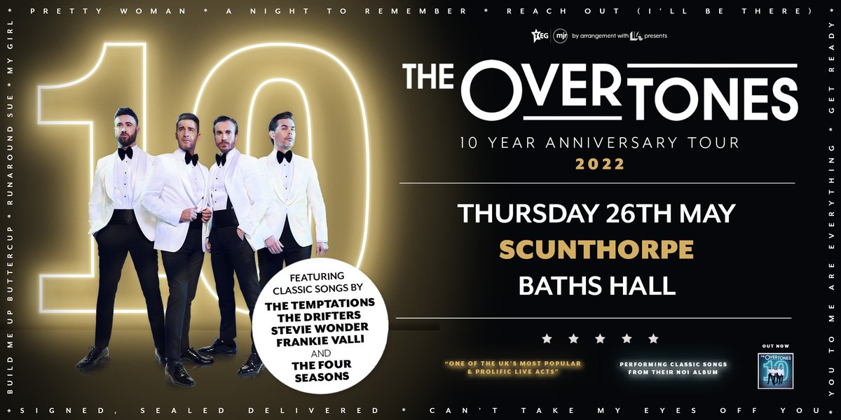 TheBathsHall's tweet photo. Since bursting onto the UK music scene ten years ago, The Overtones have racked up platinum record sales, and performed for Her Majesty The Queen.
Come and see them live at The Baths Hall on Thursday 26 May 2022! Get tickets at https://t.co/vSL6A5aJcf.
#thebathshall #scunthorpe https://t.co/m4MafBLR7f