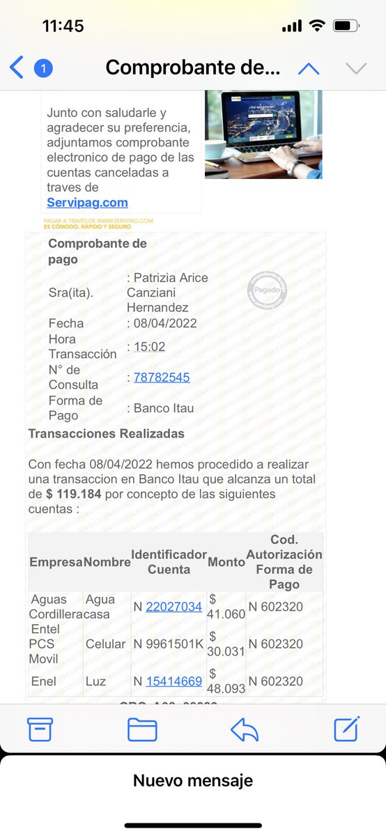acanzianih's tweet photo. @ServipagOnline Bs días hice el pago de Enel el 8/4/22 y Enel dice que no le ha llegado el pago , como solucionó este problema?adjunto comprobante de pago https://t.co/GKa8WLnuOO