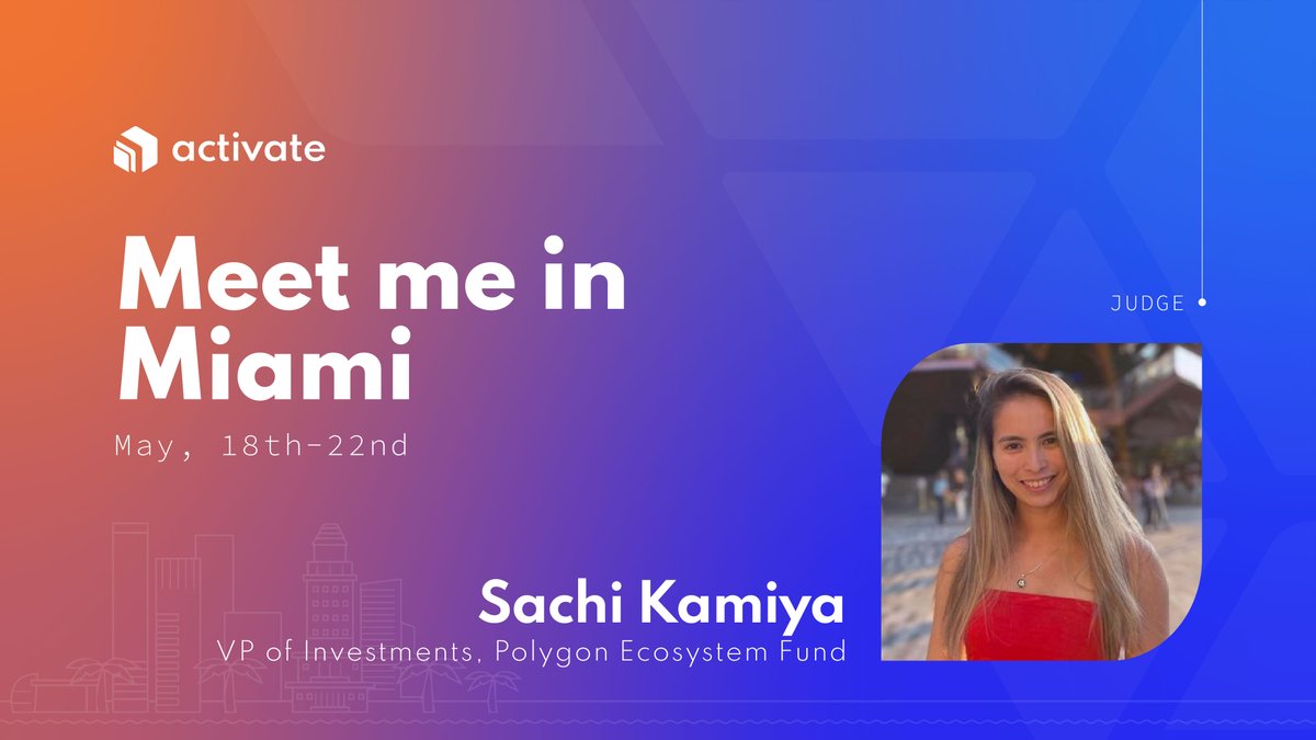 activate_build's tweet photo. Meet @0xsachi, one of our superstar judges for the #ActivateMiami hackathon.
She is shaping our industry as VP of investments for the Polygon Ecosystem Fund, and it's a huge privilege to have her with us π
π May 18-22nd | Miami π΄
Sign up now π https://t.co/4oWfZb7Q2G https://t.co/YqCnNo3kKG