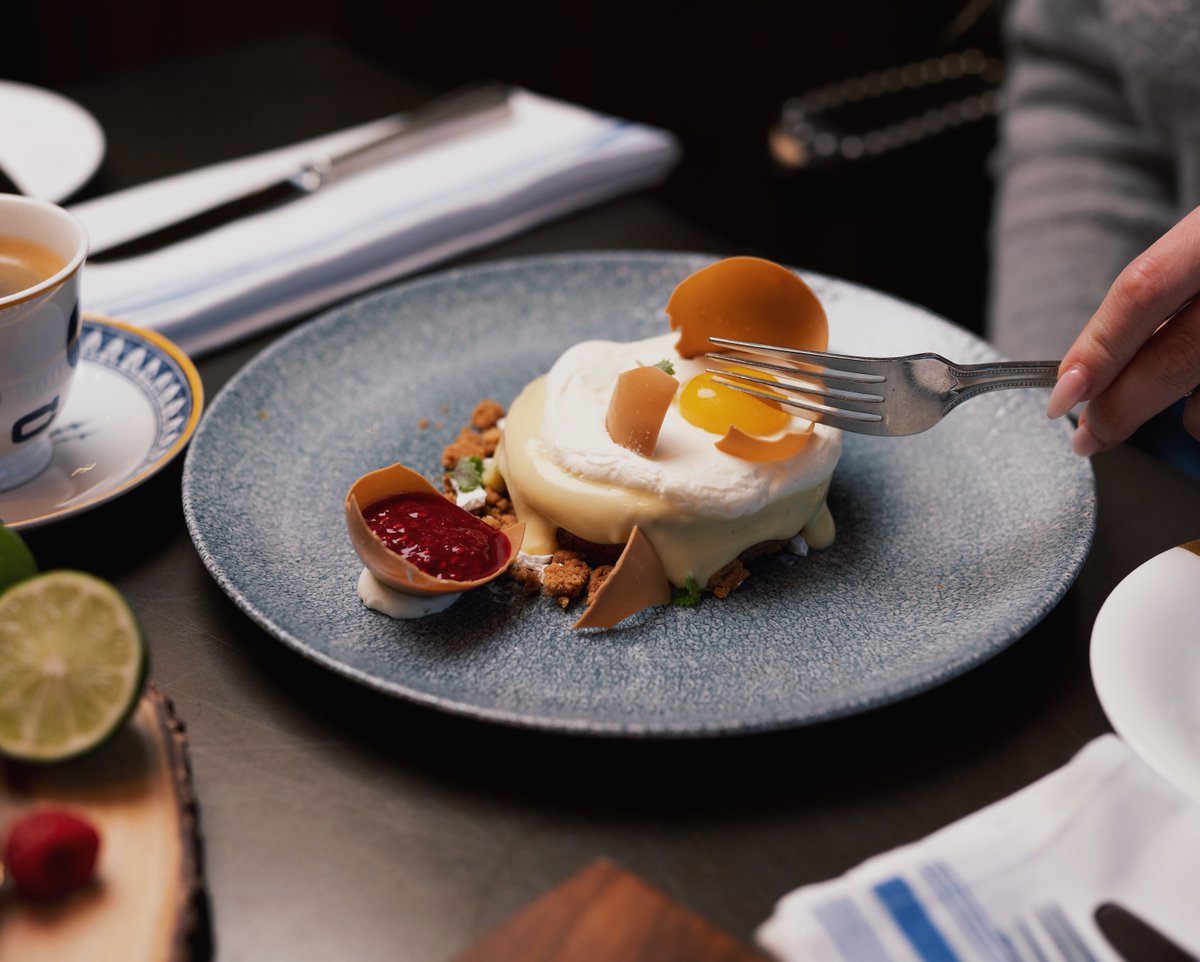 ClunyDistillery's tweet image. Available exclusively on Friday, April 15th, in all its &quot;Is It Cake?&quot; glory, Head Pastry Chef Lucas Craig&apos;s show-stopping &quot;Not a Fried Egg&quot; with fluffy chocolate cheesecake, coconut cream, mango coulis, and coconut cookie crumble is not to be missed!