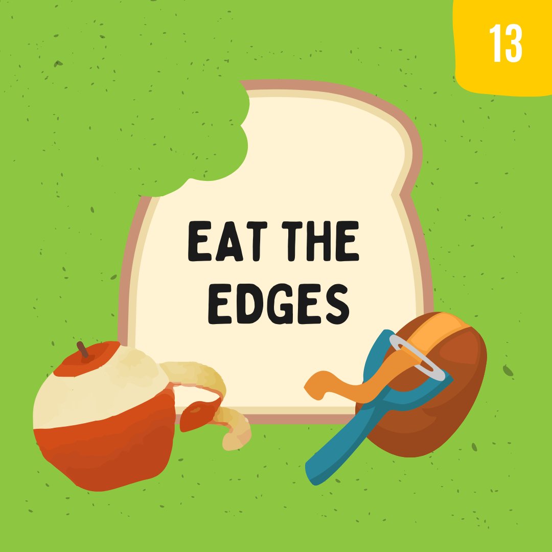 FoodRescueHero's tweet image. Day 13 of #EarthMonth and #FoodWastePreventionMonth:

Eat the edges. Instead of peeling apples, potatoes, and even bread crusts, keep them on! Not only are you reducing #FoodWaste, but these edges typically have vital nutrients your body needs.
