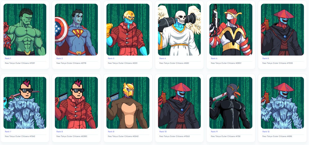 Welcome to RarityMon, <a href="/NeoTokyoCode/">NEO TOKYO</a> !

Outer Citizens are now available on RarityMon, you can also buy a Citizen on Byt at: byt.io/ethereum/colle…

Use !check neotokyooutercitizens ID on discord (discord.gg/raritymon)

Or check their rarity on: raritymon.com/Collections?co…

#NFTs