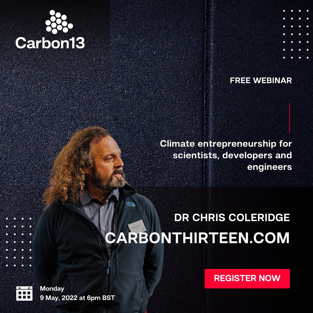 Webinar: For scientists, developers and engineers. ⁠ Monday 9th May, we are running a webinar for founders who want to build scalable startups that make a significant impact on reducing emissions.⁠ ⁠ For more information on our upcoming webinars: ⁠ carbonthirteen.com/webinars